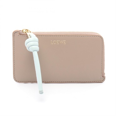 LOEWE Knot Coin Card Holder Case CEM1Z40X01 Leather Beige Blue Used Women