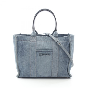 BALENCIAGA HARDWARE TOTE Shoulder Bag 671400 denim leather Blue Black Used