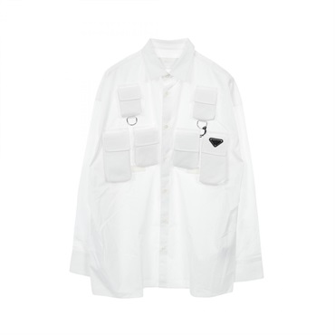 PRADA Triangle Logo Shirt SC773 cotton White Size S Used mens