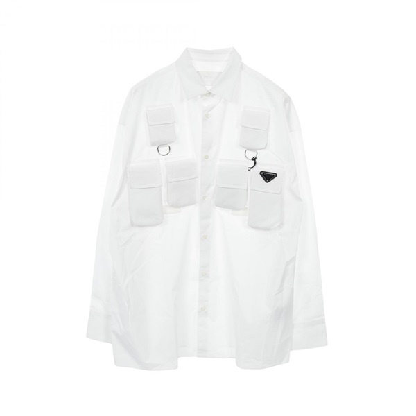 PRADA Triangle Logo Shirt SC773 cotton White Size S Used mens