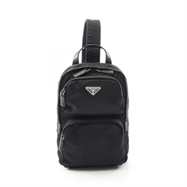 PRADA Re-Nylon Waist Crossbody bag 2VZ105 Nylon Saffiano Leather Black Used Mens