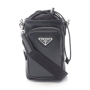 PRADA Re-Nylon Cell Phone Case Crossbody Shoulder Bag 2ZH155 Leather Black Used