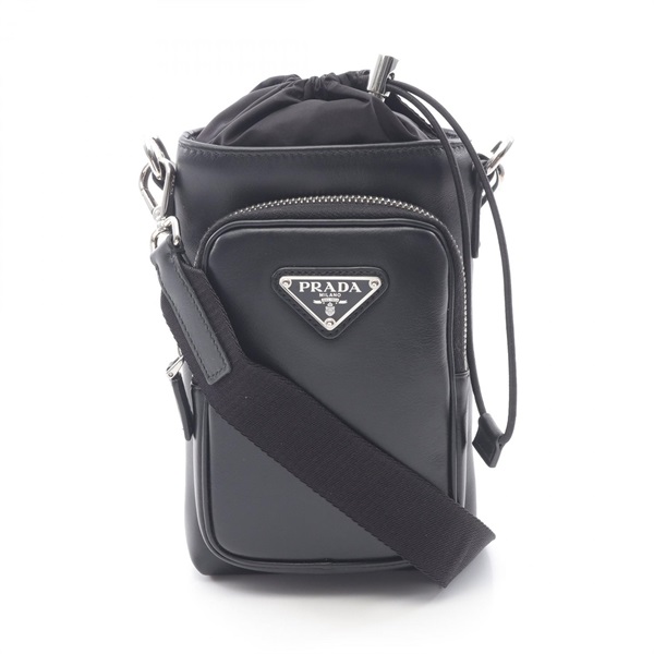 PRADA Re-Nylon Cell Phone Case Crossbody Shoulder Bag 2ZH155 Leather Black Used