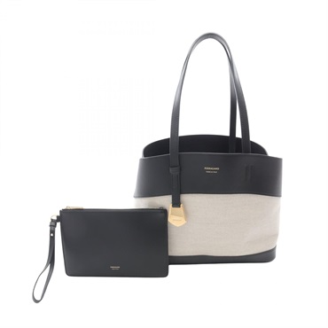 Salvatore Ferragamo CHARMING TOTE Bag 21 6797 canvas leather Beige Black Used