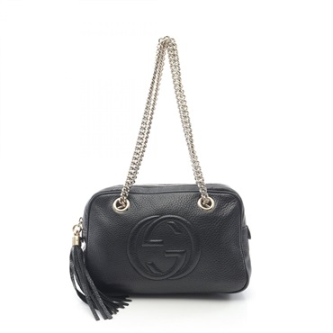 GUCCI Soho Interlocking G Chain Shoulder Bag 308983 leather Black Used Women