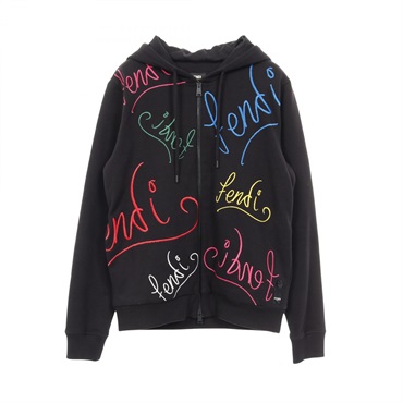 FENDI ARTIST ALLOVER HOODIE with Multi-lettering Logo Cotton Black Multi XS Mens