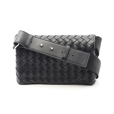BOTTEGA VENETA Intrecciato Crossbody Shoulder Bag Leather Black Used Mens