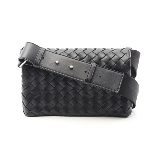 BOTTEGA VENETA Intrecciato Crossbody Shoulder Bag Leather Black Used Mens