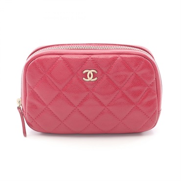 CHANEL Matelasse Pouch Clutch Bag A80909 Calfskin Red GHW Used Women