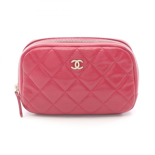 CHANEL Matelasse Pouch Clutch Bag A80909 Calfskin Red GHW Used Women