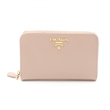 PRADA VITELLO MOVE I Round Wallet Purse 1ML157 Leather Pink Used Women