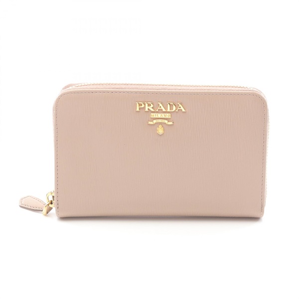 PRADA VITELLO MOVE I Round Wallet Purse 1ML157 Leather Pink Used Women