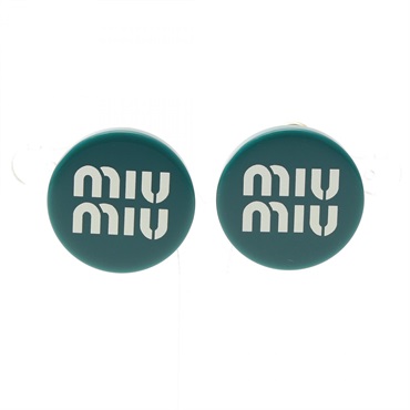 Miu Miu Logo Earring Gold Plated Plexiglass Green Used 30 x 30mm