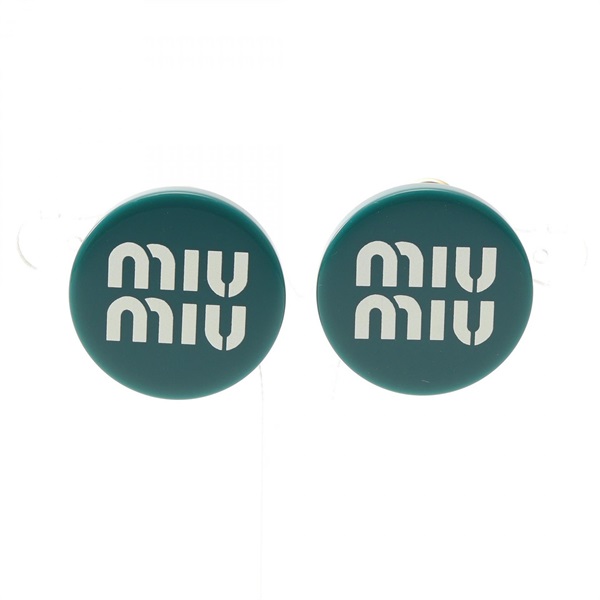 Miu Miu Logo Earring Gold Plated Plexiglass Green Used 30 x 30mm