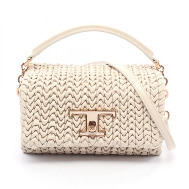 TOD'S T Timeless flap Shoulder Handbag leather Beige Used Women