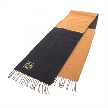 LOEWE anagram Scarf Stole wool Black Brown Used Women 194cm