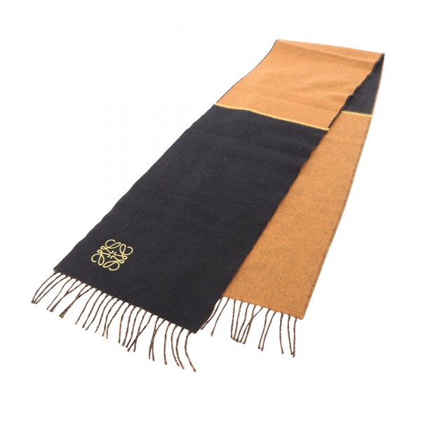 LOEWE anagram Scarf Stole wool Black Brown Used Women 194cm