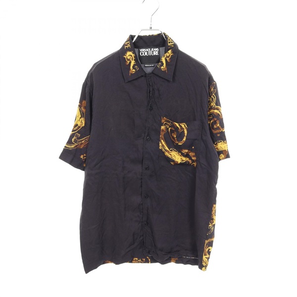 Barocco Baroque print short sleeve shirt top #I46 Rayon Black Gold Used mens