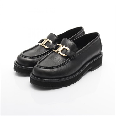 Salvatore Ferragamo Gancini Loafers Flat Shoes leather Black #5.5C Used Women