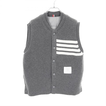 THOM BROWNE 4-bar Reversible Padded Vest Wool Polyester Gray Size 42 Used Women