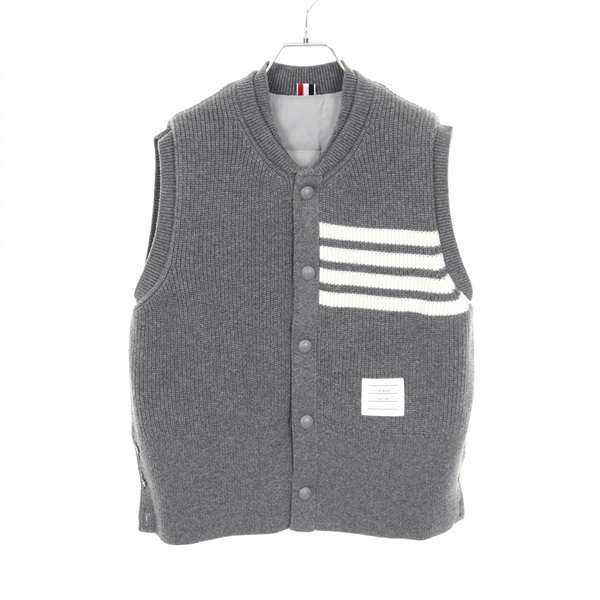 THOM BROWNE 4-bar Reversible Padded Vest Wool Polyester Gray Size 42 Used Women