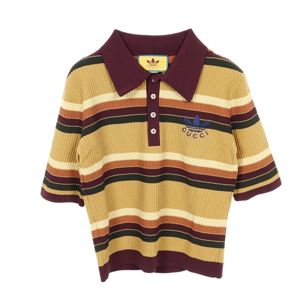 GUCCI × adidas knitwear Polo shirt Rayon Brown Multicolor Used Women #L
