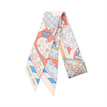 HERMES Twilly Les Murmures de la Foret Scarf silk Beige Multicolor Used Women