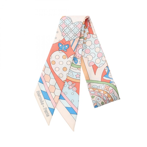 HERMES Twilly Les Murmures de la Foret Scarf silk Beige Multicolor Used Women