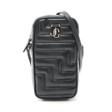 JIMMY CHOO AVENUE Phone Case crossbody Shoulder Bag leather Black Used Women