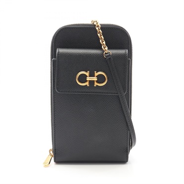 Salvatore Ferragamo Double Gancini Chain Shoulder Bag 22 0375 leather Black Used