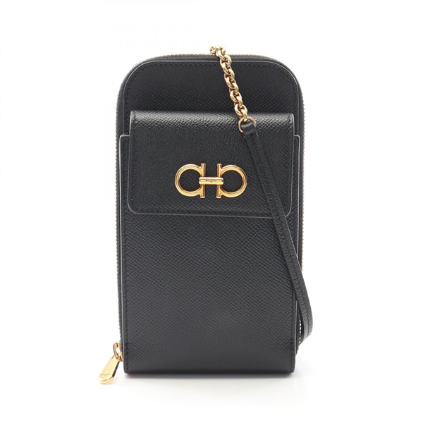 Salvatore Ferragamo Double Gancini Chain Shoulder Bag 22 0375 leather Black Used