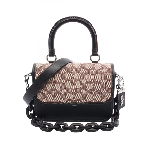 COACH Signature Rogue Shoulder Handbag CA215 canvas leather Beige Black Used