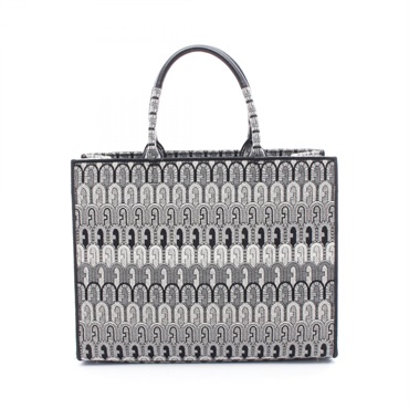 Furla OPPORTUNITY Hand Tote Bag canvas Gray Black Used Women