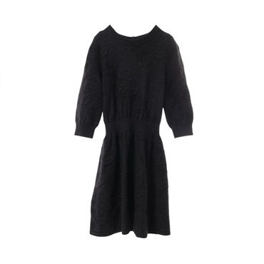 CHANEL COCO Mark button Dress wool silk cashmere Black Used Women