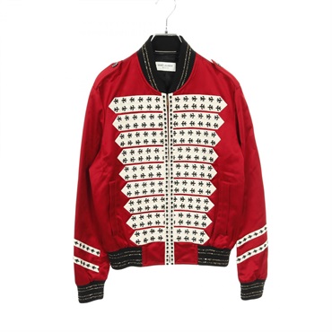 SAINT LAURENT PARIS Red Officer Bomber Napoleon Jacket Blouson rayon cotton #44
