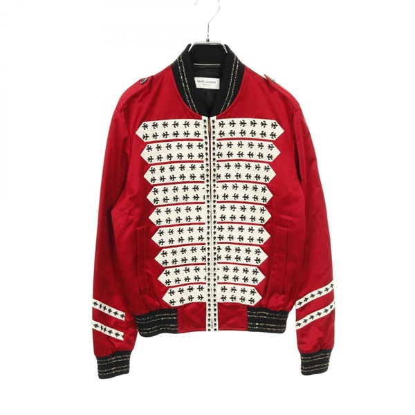 SAINT LAURENT PARIS Red Officer Bomber Napoleon Jacket Blouson rayon cotton #44