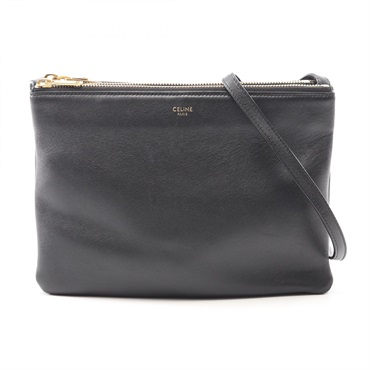 CELINE TRIO LARGE Crossbody Shoulder Bag 192043 leather Black Used Women