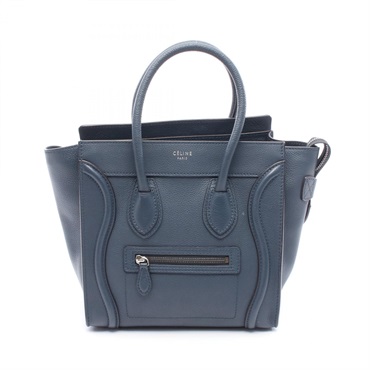 CELINE Luggage micro shopper Tote Hand Bag leather Blue Used Women