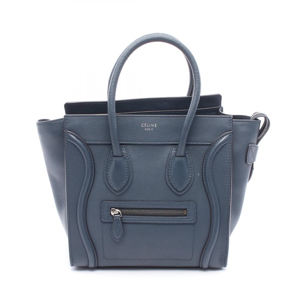 CELINE Luggage micro shopper Tote Hand Bag leather Blue Used Women