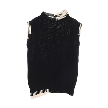 JIL SANDER Knit Vest Sleeveless Top Cotton Black Beige Size 46 Used mens