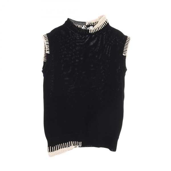 JIL SANDER Knit Vest Sleeveless Top Cotton Black Beige Size 46 Used mens