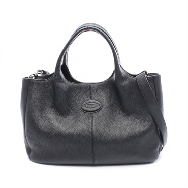 TOD'S ALH SHOPPING PICCOLA Shoulder Tote Handbag leather Black Used crossbody