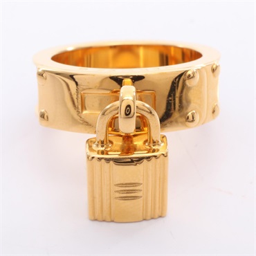 HERMES Kelly Scarf Ring leather Gold Plated Black Used Women