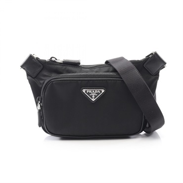 PRADA Re-Nylon Shoulder crossbody Bag 2VH128 Saffiano leather Black Used mens