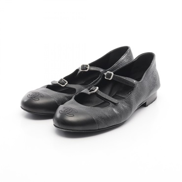 CHANEL COCO Mark flat shoes leather Black Used Women #36C