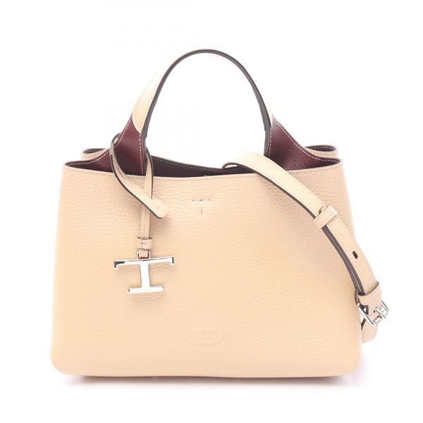 TOD'S T Timeless Micro Shoulder Handbag leather Beige Used Women