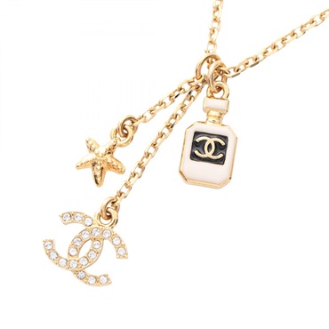 CHANEL COCO Mark Necklace Gold Plated Rhinestone Used Women CC