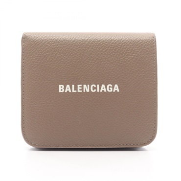 BALENCIAGA CASH LOGO Bi-fold Wallet 594216 leather Beige Used Women