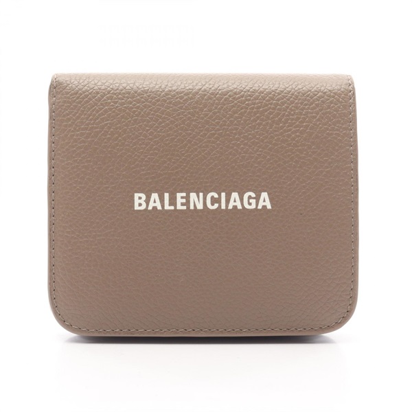BALENCIAGA CASH LOGO Bi-fold Wallet 594216 leather Beige Used Women