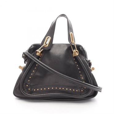 Chloe Paraty Medium Shoulder Handbag leather Black Used Women GHW